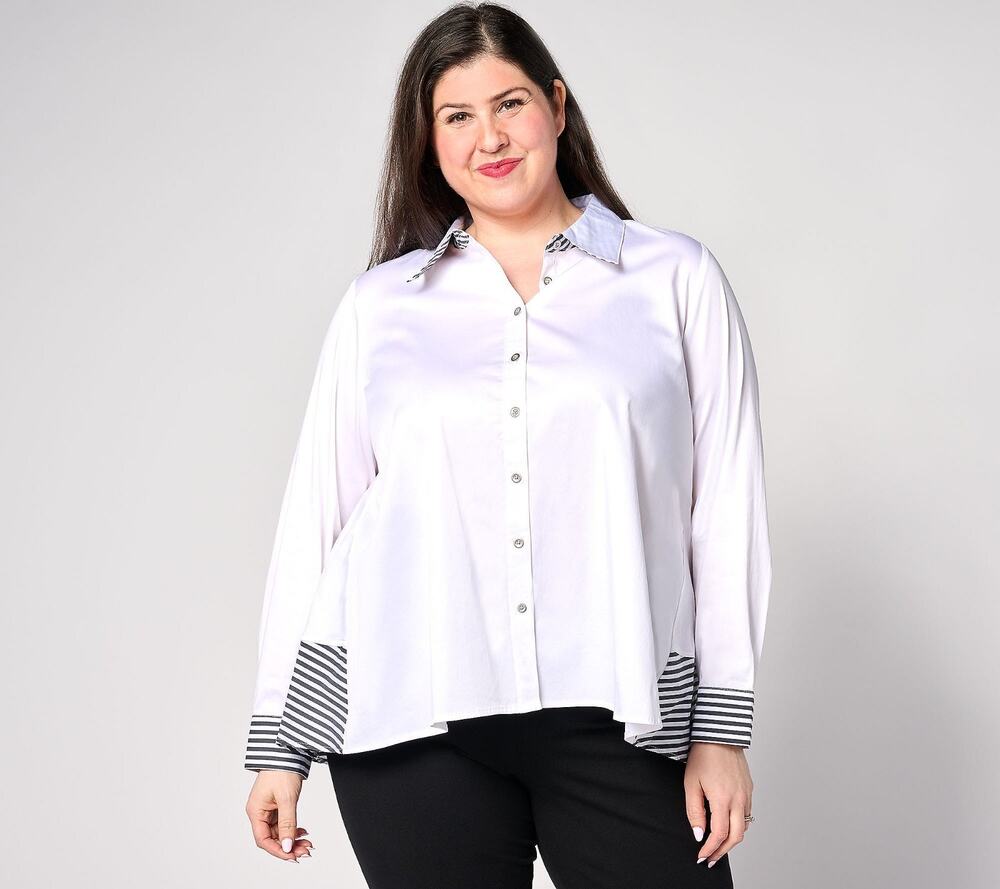 Attitudes By Renee Button Up Shirt Womens Medium M White Stripe Detail Offic